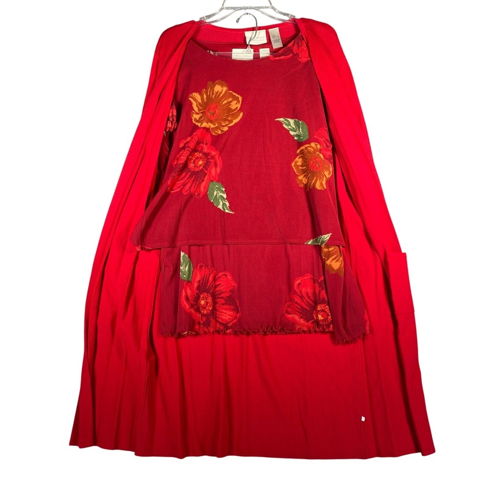 Vintage First Issue Liz Claiborne Cardigan 3 Pc Set Red Floral Size L READ